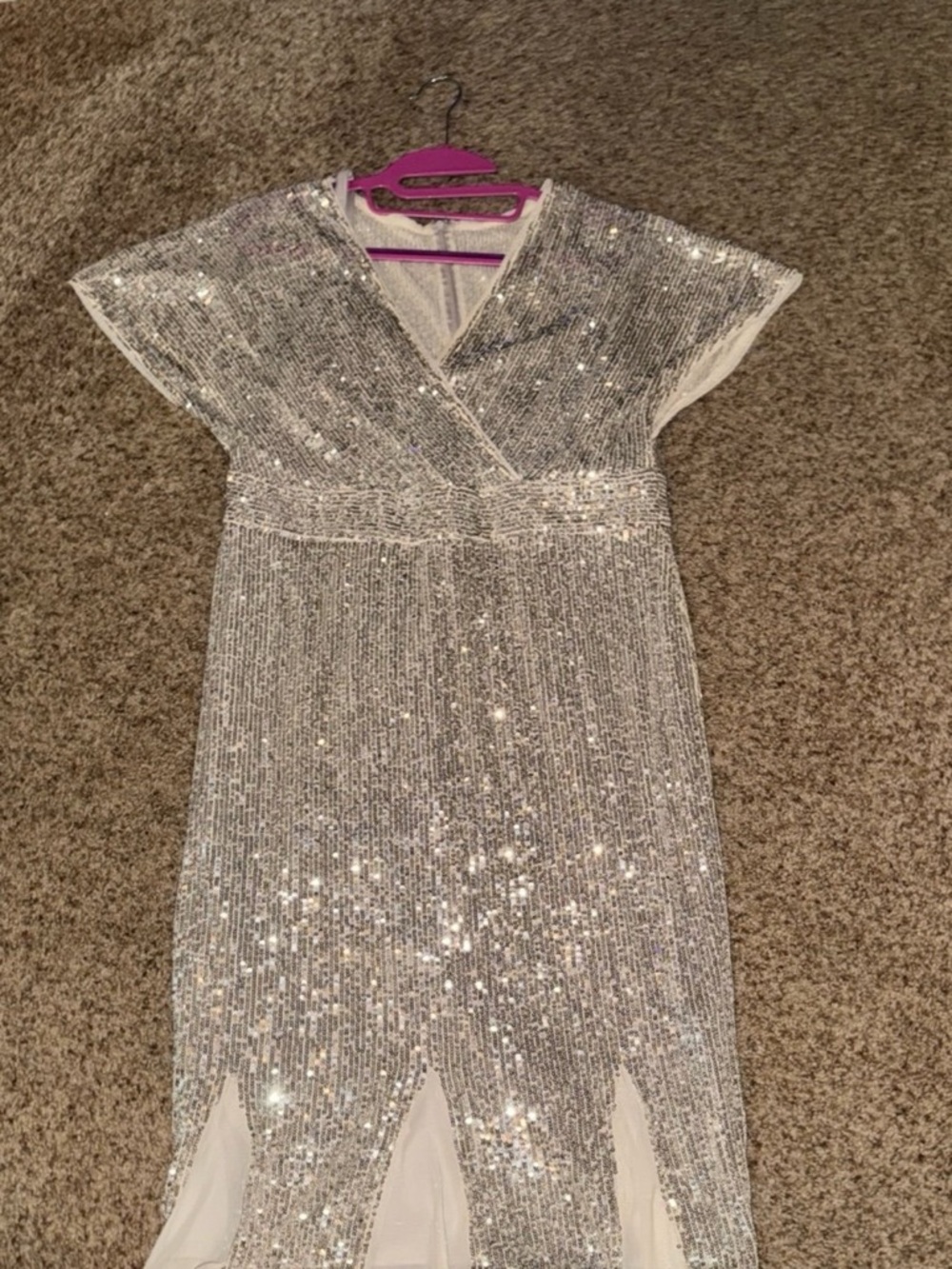 R & M Richards Silver Sequin Wrap-Style Girls Dress - Picture 4 of 5